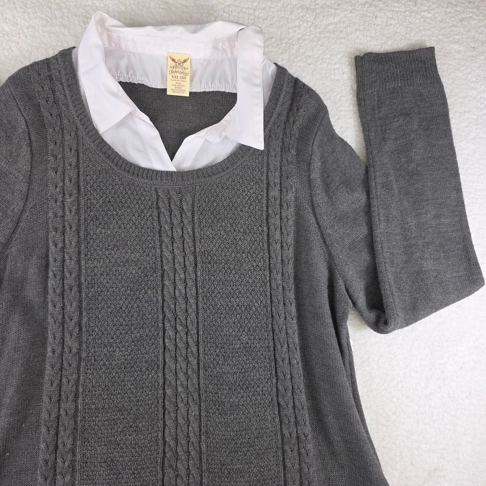 Faded Glory Women's Gray Knit Sweater with White Collared Shirt Layer Size XXL - Picture 6 of 15